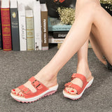 Summer Women Wedge Sandals Belt Buckle Open Toe  Vintage Anti-slip Casual Slippers Platform Shoes Ladies Loafers MartLion   