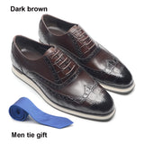 British Style Men's Flat Sneakers Genuine Cow Leather Wingtip Toe Brogue Oxfords Alligator Print Casual Dress Shoes MartLion Dark Brown EUR 38 
