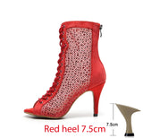 Black Latin Dance Shoes for Women Offer Women's Modern Salsa Jazz Dance High Heels Party Ballroom soft-soled Boots MartLion Red heel 7.5cm 38 