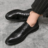 Brogue Men's Dress Shoes Plaid Split Leather Oxfords Elegant Sapato Social Masculino Mart Lion   