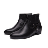 Autumn Men's Ankle Boots Genuine Leather High-Cut Shoes Casual Punk Pointed Toe Motorcycle Party Mart Lion Black 39 