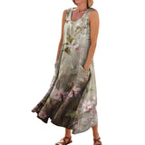Women's Summer Dress Unique Casual Print Ankle-Length Dresses Round Neck Sleeveless Frocks MartLion   