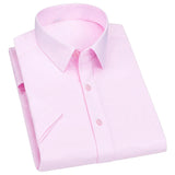 Men's Dress Casual Short Sleeved Ice Silk Shirt White Blue Shirt Social Brand Wedding Party Shirts MartLion Pink M - 38 