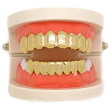 Hip Hop Gold Color Teeth Grills Set Men's Women Dental Jewelry Top Bottom Tooth Mouth Vampire Teeth Caps Cosplay Party Rapper MartLion   