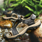 Men's Leather Sandals Summer Wrap Toe Hiking Roman Genuine Platform Non-slip Trekking Beach Sneakers Mart Lion   