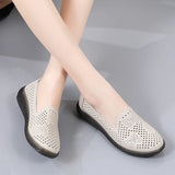 Summer Casual Shoes Leather Slip-on Hollow Out Flat Loafers Ladies Designer Sneakers Breathable Women's Moccasins MartLion   