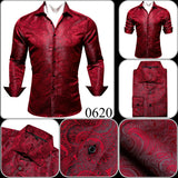 Luxury Silk Shirts Men's Green Paisley Long Sleeved Embroidered Tops Formal Casual Regular Slim Fit Blouses Anti Wrinkle MartLion   