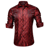 Hi-Tie Long Sleeve Silk Shirts Men's Suit Dress Outwear Slim Jacquard Wedding Floral Paisley Gold Blue Red MartLion   