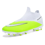 Men's Football Boots Without Lace Childrens Hightop Soccer Shoes Society Cleats Kids Football Training MartLion WhiteGreen cd 47 