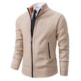 autumn winter men's casual stand collar solid color warm knit coat MartLion   