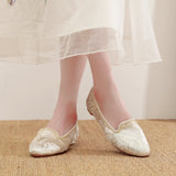 Gold Embroidery Women Pointy Toe Slip On Ballet Flats Elegant Casual Ballerinas Shoes for Beige MartLion   