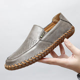 Oxford Outsole Genuine Leather Men's Loafers Cow Leather Casual Shoes Soft Luxury Brand Tenis Masculino Mart Lion Hollow Grey 38 