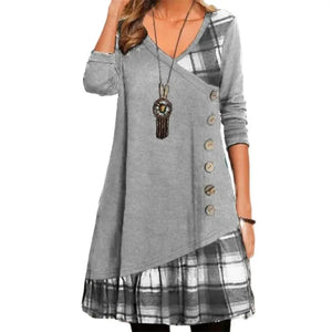 Women Single-breasted Decoration Dresses Elegant  Plaid Dress MartLion   