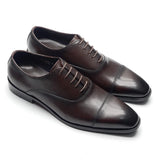 Classic Genuine Leather Men's Dress Shoes Black Brown Cap Toe Lace-Up Oxford Company Office Formal MartLion   