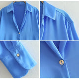 Women Satin Blouses Button Down Tops Long Sleeve Casual Office Work Shirt V-Neck Loose T-Shirt Female Vintage Y2K Clothing MartLion   