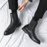 British Style Chelsea Boots Men's Mid Calf Dress Shoes Formal Ankle Antumn Masculina Split Leather Mart Lion   