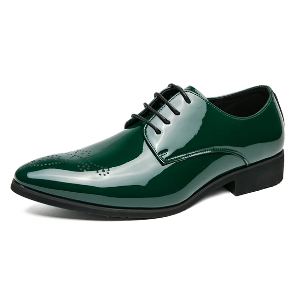 Classic Green Glitter Leather Brogue Shoes Men's Pointed Toe Elegant Dress Wedding MartLion green 293 38 CHINA