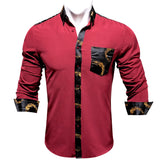 Barry Wang Luxury Red Paisley Silk Shirts Men's Long Sleeve Casual Flower Shirts Designer Fit Dress MartLion   