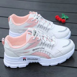 Women Running Shoes Breathable Walking Mesh Lace Up Platform Sneakers White Vulcanized MartLion Pink-2 40 