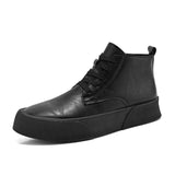 Autumn Men's Ankle Boots High-cut Solid Genuine Leather Sneakers Motorcycle Tooling Platform Skateboard Sport Shoes Mart Lion black 39 