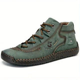Men's Shoes Motorcycle Waterproof Leather Boots Winter Lace-Up Platform High Top Hombre MartLion Dark Green 46 