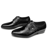 Men's Derby Formal Leather Shoes Lace Up Brogue Dress Wear Wedding Social Office Genuine Cephalopod Gift MartLion Black 38 