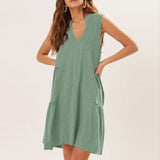 Casual Dresses Delicate Casual Print Knee-Length Summer Women V-Neck Sleeveless Frocks MartLion Green M United States