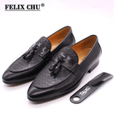 Men's Tassel Loafers Genuine Leather Luxury Slip on Dress Shoes Party Wedding Casual MartLion Black US 6 