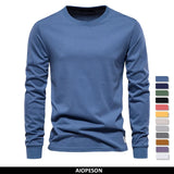  Solid Color Cotton T Shirt Men's Casual O-neck Long Sleeved Spring Autumn Basic MartLion - Mart Lion
