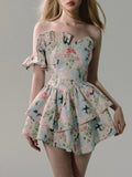 French Design Floral Strapless Dress Women Summer Holiday Casual Dress Female frock MartLion   