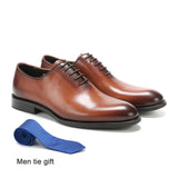 Designer Whole Cut Oxford Dress Shoes Men's Genuine Leather Handmade Lace Up Plain Toe Office Formal MartLion Brown EUR 46 