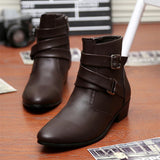 Leather Chelsea Boots Men White Dress Boots Men Casual High top Buckle Strap Formal Shoes Men Motorcycle Boots MartLion