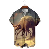 Summer Men's Solid Color Oil Painting Simulation Cartoon Style Punk Style Loose Casual Lapel Short-Sleeved Shirt MartLion style-6 XL CHINA