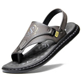 Men's Sandals Summer Soft soled Anti slip Beach Shoes flip-flops Casual Outwear MartLion Dark Grey 45 