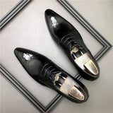 Leather Formal Dress Shoes Men's Wedding Pointed Toe Lace Up Genuine Leather Black oxford Party MartLion   