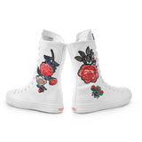 Casual Canvas Shoes Inner Zipper Front Lace Up Breathable and Flower Pattern Women's Boot MartLion White increase 41 