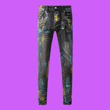 Purple Jeans Black Label Tinted American Street Destroy Wash Repair Low Raise Skinny Denim Jeans MartLion   