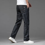 Summer Thin Men's Stretch Straight Jeans Classic Black Blue  Casual Loose  Denim Pants Trousers MartLion   