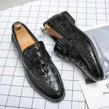 Crocodile Pattern Men's Loafers Split Leather Footwear For Slip On Dress Shoes Elegant Social Mart Lion   