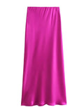 Women's Flowing Satin Midi Skirt Women Vintage Elastic  Waist Flared Street Skirt MartLion Picture Color 5 XS 