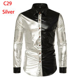 Black Sequin Glitter Dress Shirt Men's Shiny Long Sleeve Button Down 70s Disco Party Dance Shirt Christmas Halloween MartLion C29 Sliver US Size S 