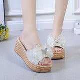 Summer Women Slippers Platform Open Toe Female Summer Outdoor Beach Slides Wedges Sandals Platform Slippers Crystal Bow Mart Lion   