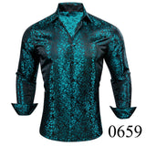 Luxury Silk Shirts Men's Black Floral Spring Autumn Embroidered Button Down Tops Regular Slim Fit Blouses Breathable MartLion 0659 S CHINA