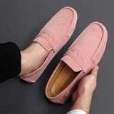 Suede Leather Penny Peas Loafers Men's Women Boys Driving Shoes Moccasins Slip on Flats Designer Loafers Pink MartLion   