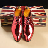 Men's Party Shoes British Pointed-toe Shiny Leather Lace-Up Dress Office Wedding Oxfords Flats Mart Lion   