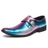 Luxury Brand Men's Shiny Leather Shoes Square Toe Banquet Dress High-end Red Business Shoes Non Slip MartLion Blue 38 