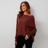  Womens Long  Sleeve Neck Tunic Tops  Fall Baggy Slouchy Pullover Sweaters Off The Shoulder Sweater MartLion - Mart Lion