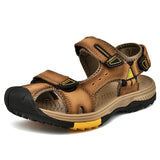 Summer Genuine Leather Men's Sandals Design Breathable Casual Shoes Soft Bottom Outdoor Beach Sandals Mart Lion Khaki 6.5 