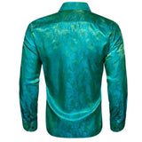 Luxury Shirt Men's Silk Paisley Embroidered Blue Green Gold White Black Teal Slim Fit Male Blouses Long Sleeve Tops Barry Wang MartLion   