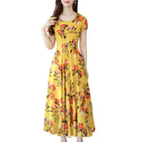 Summer Women Dress Waist Tight Casual Short Sleeve V-neck frock MartLion Yellow 1 M 